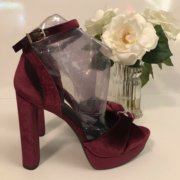 Burgundy Velvet Platform Sandals - Picture 4 of 7